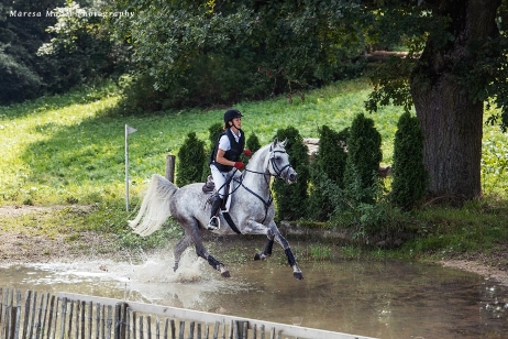 Araber galoppiert geritten durch das Wasser